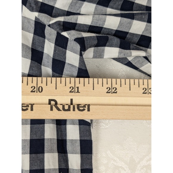 J. Crew Womens Navy Blue White Checkered Long Sleeve Blouse Ruffle Shoulder L - Picture 7 of 8